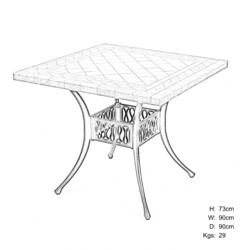 Poncello Square Table picture 30 dimensions height 73cm x width 90cm x depth 90cm weight 29kg