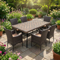 Rosello Rectangular Table With 6 Stockholm Chairs Set picture 01 a garden lifestyle image