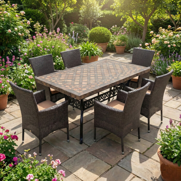 Rosello Rectangular Table With 6 Stockholm Chairs Set picture 01 a garden lifestyle image