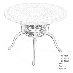 Trelluna 100Cm Table picture 30 dimensions height 73cm x width 100cm x depth 100cm weight 33kg