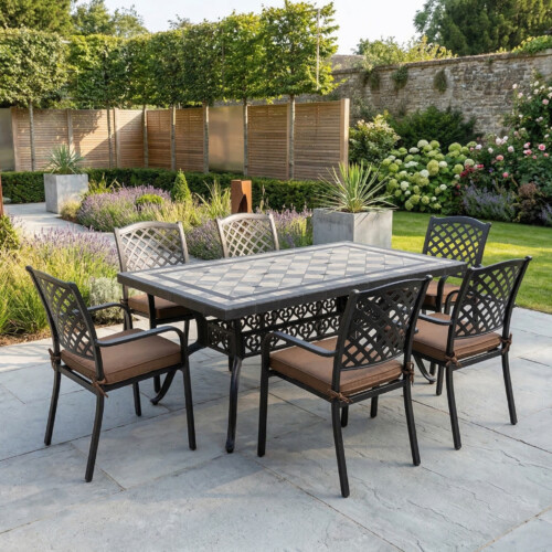 Valluna Rectangular Table With 6 Castino Chairs Set picture 01 a garden lifestyle image