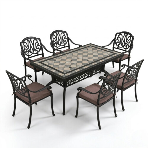 Valluna Rectangular Table With 6 Fleurino Chairs Set picture 02 a white background image