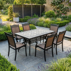 Valluna Rectangular Table With 6 Medrino Chairs Set picture 01 a garden lifestyle image