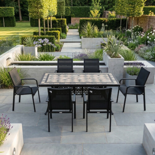 Valluna Rectangular Table With 6 Pavanero Chairs Set picture 01 a garden lifestyle image