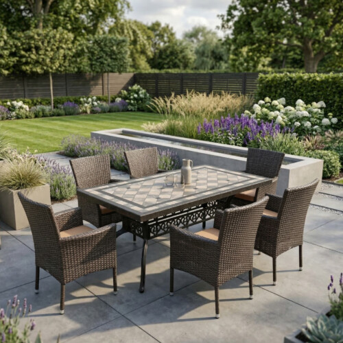 Valluna Rectangular Table With 6 Stockholm Chairs Set picture 01 a garden lifestyle image