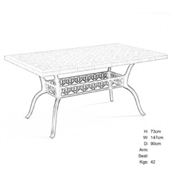 Valluna Rectangular Table picture 30 dimensions height 73cm x width 147cm x depth 90cm weight 57kg